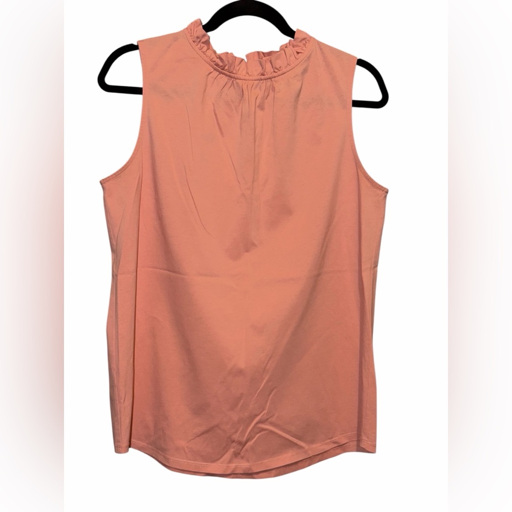 Ann Taylor Pink Ruffle Neck Sleeveless Top - EUC